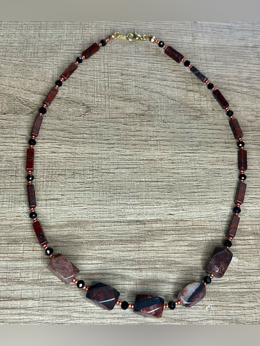 Red Bloodstone & Red Jasper Beaded Necklace Handmade w/ crystals
